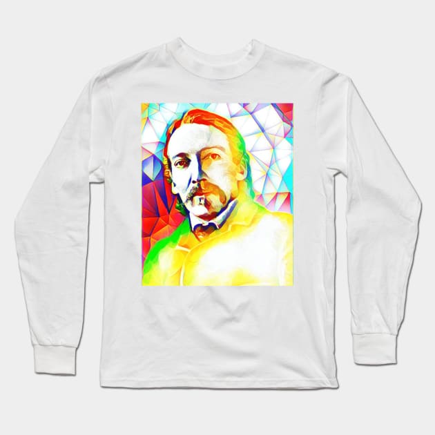 Robert Louis Stevenson Colourful Portrait | Robert Louis Stevenson Artwork 5 Long Sleeve T-Shirt by JustLit